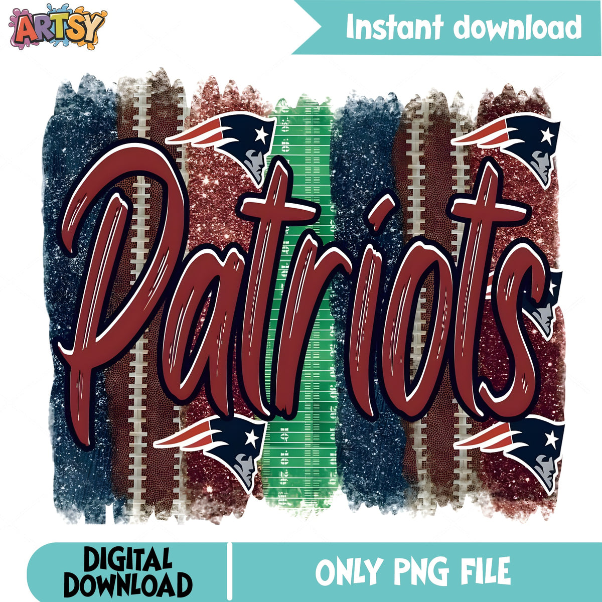 New England Patriots PNG, Football Bleached Sublimation, NFL PNG