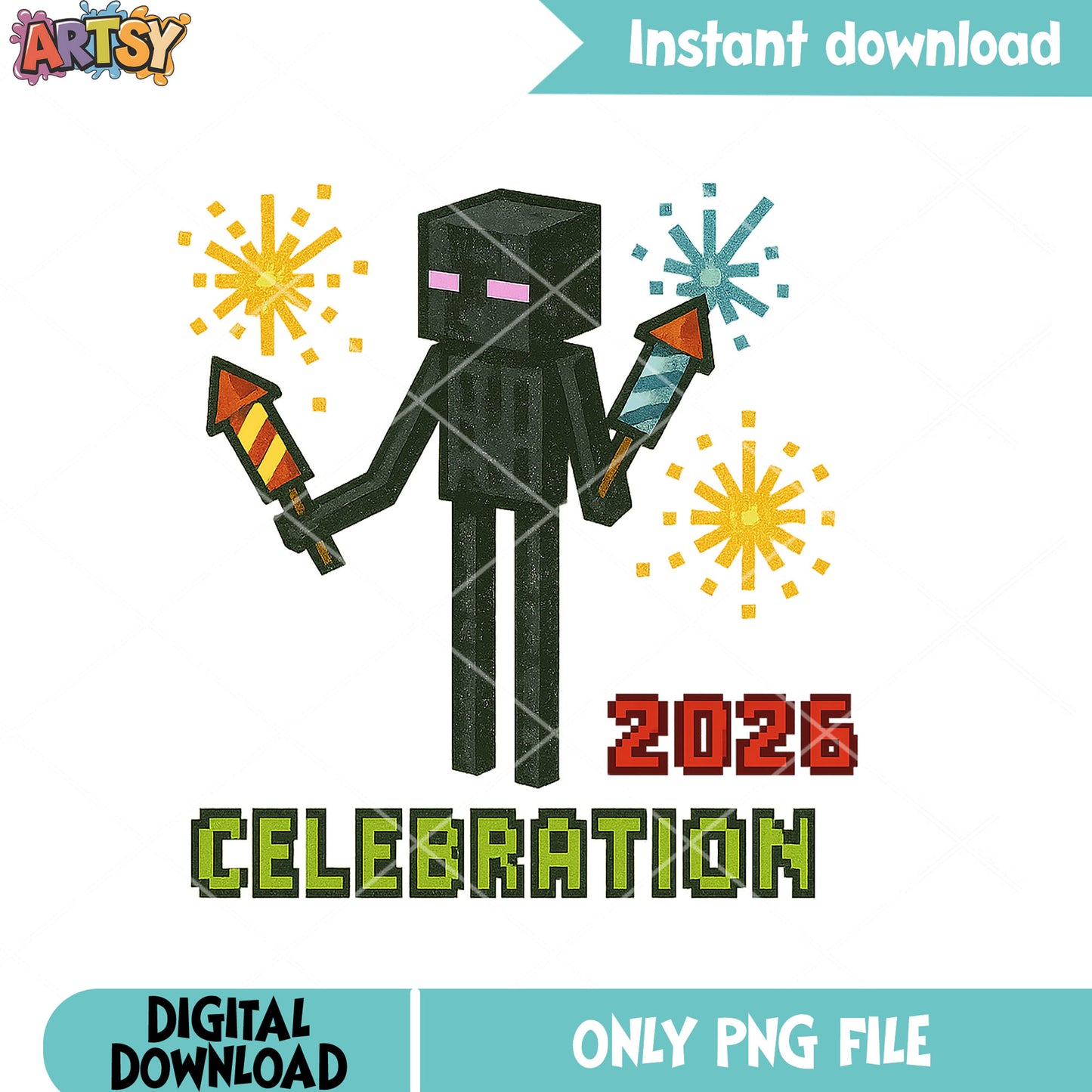 New year celebreation png, minecraft png, happy new year png