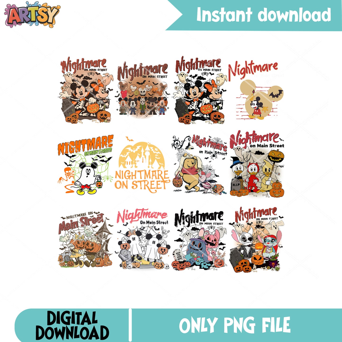 Nightmare mickey png bundle, nightmare halloween png, disney nightmare png