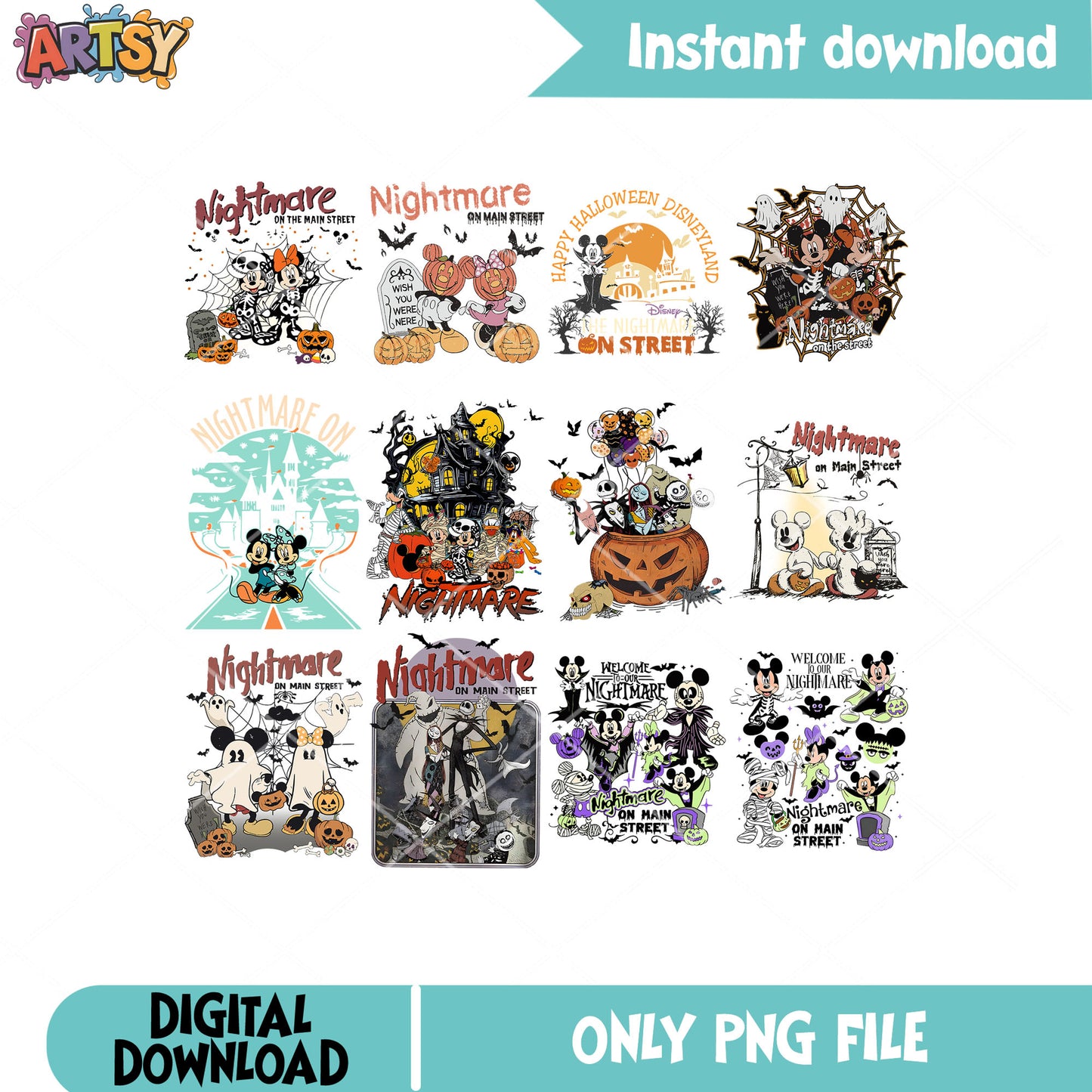 Nightmare on disney png bundle, nightmare halloween png, disney nightmare png