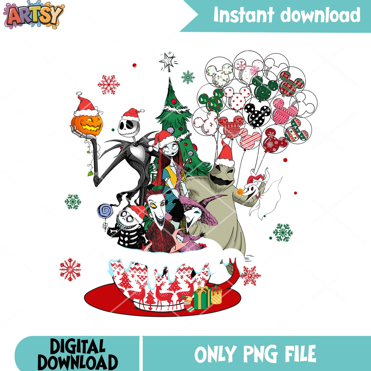 Nightmare tea christmas png, christmas png, lock shock and barrel png