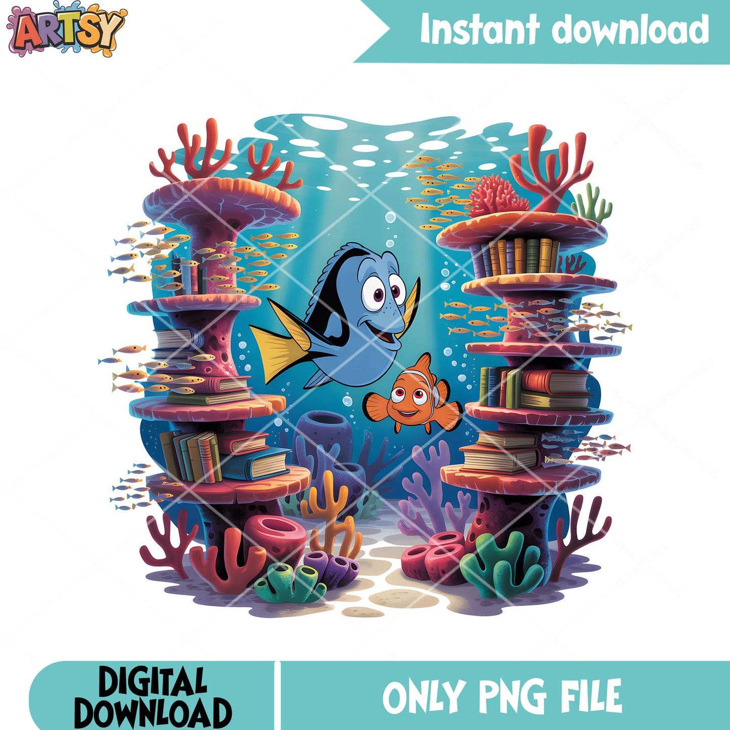 Ocean vibes fish friends png, disney vibes png, marlin dory png