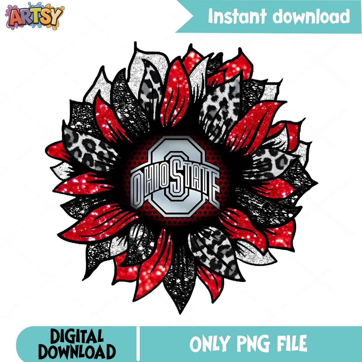Ohio State Sunflower Leopard PNG, Buckeyes Flower, Football PNG