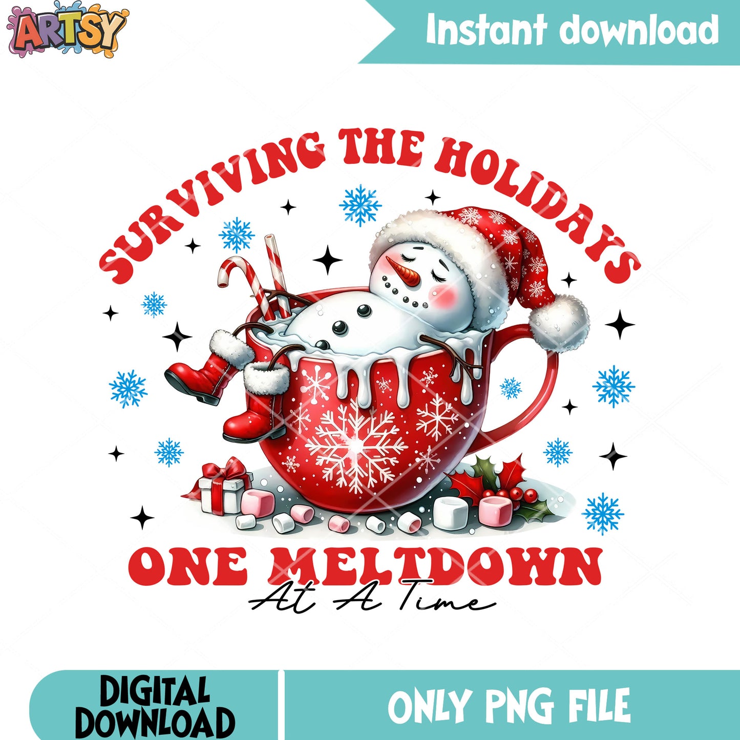 One meltdown png, christmas snowman png, snowman christmas decor png