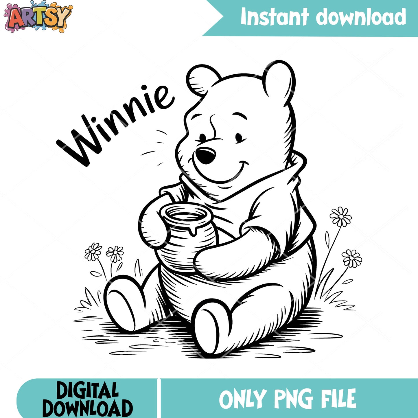 Painting sheet pooh png, winnie pooh png, disney stickers png
