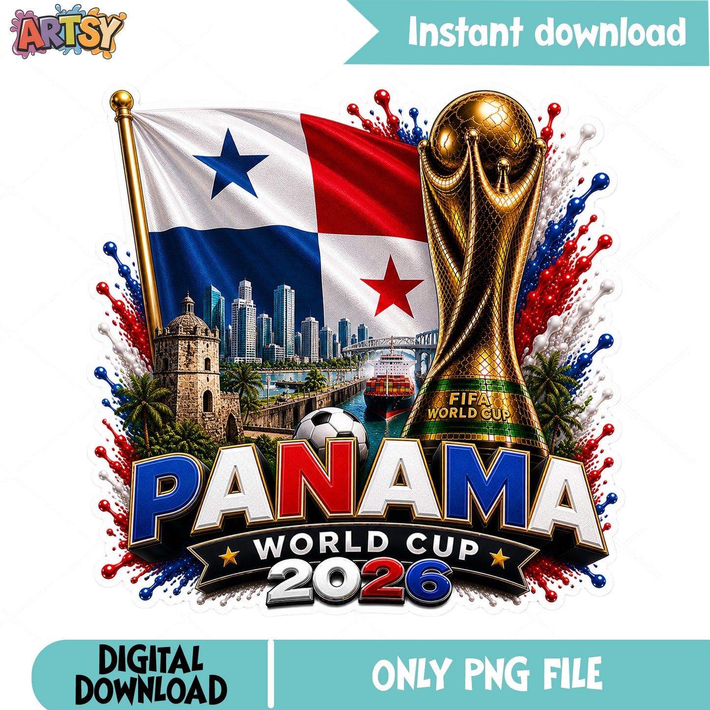 Panama World Cup 2026 PNG, FIFA Soccer Trophy PNG, Panama Flag PNG