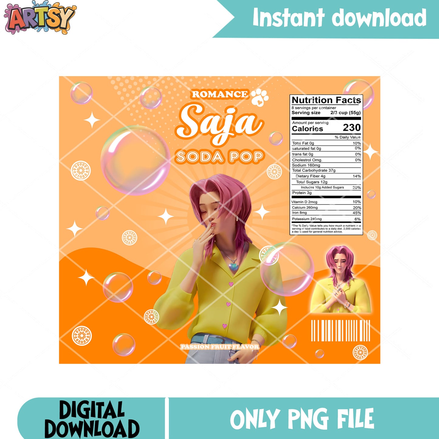 Passion fruit flavor baby kpop png, saja boys png, romance saja png