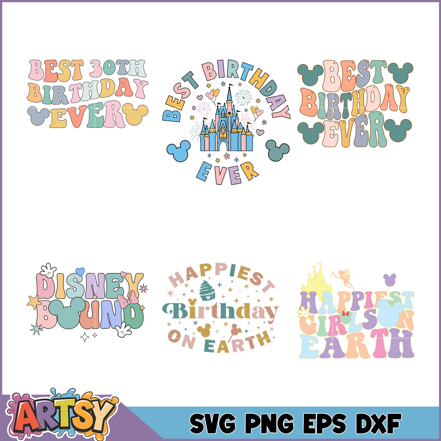 Pastel Disney Birthday SVG Bundle