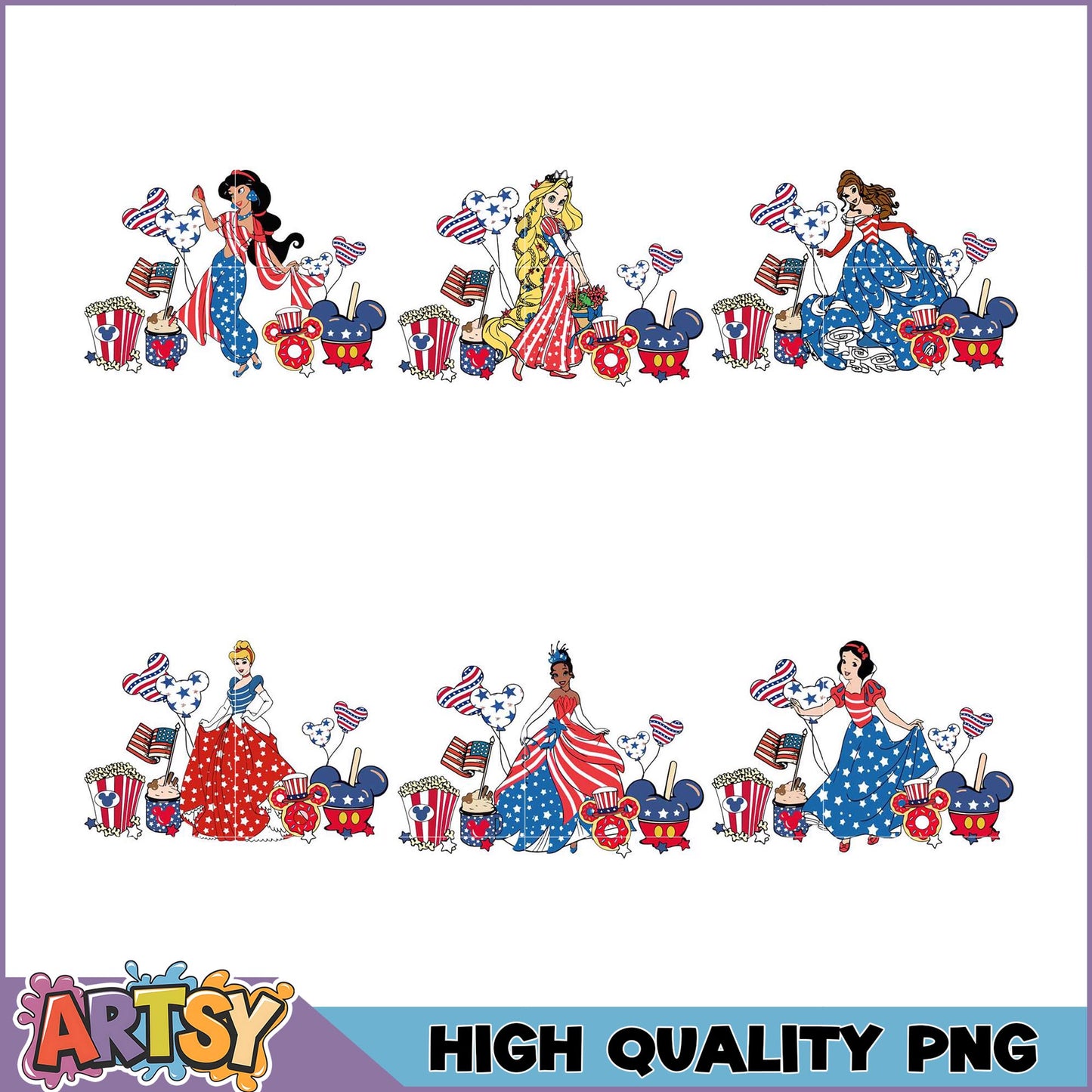 Patriotic Disney Princess PNG Bundle High Quality