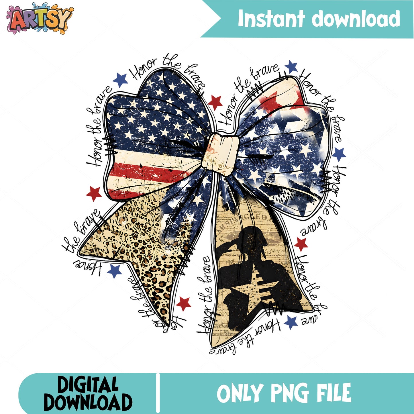 Patriotic Bow Honor The Brave PNG, American Flag Bow PNG, 4th Of July PNG