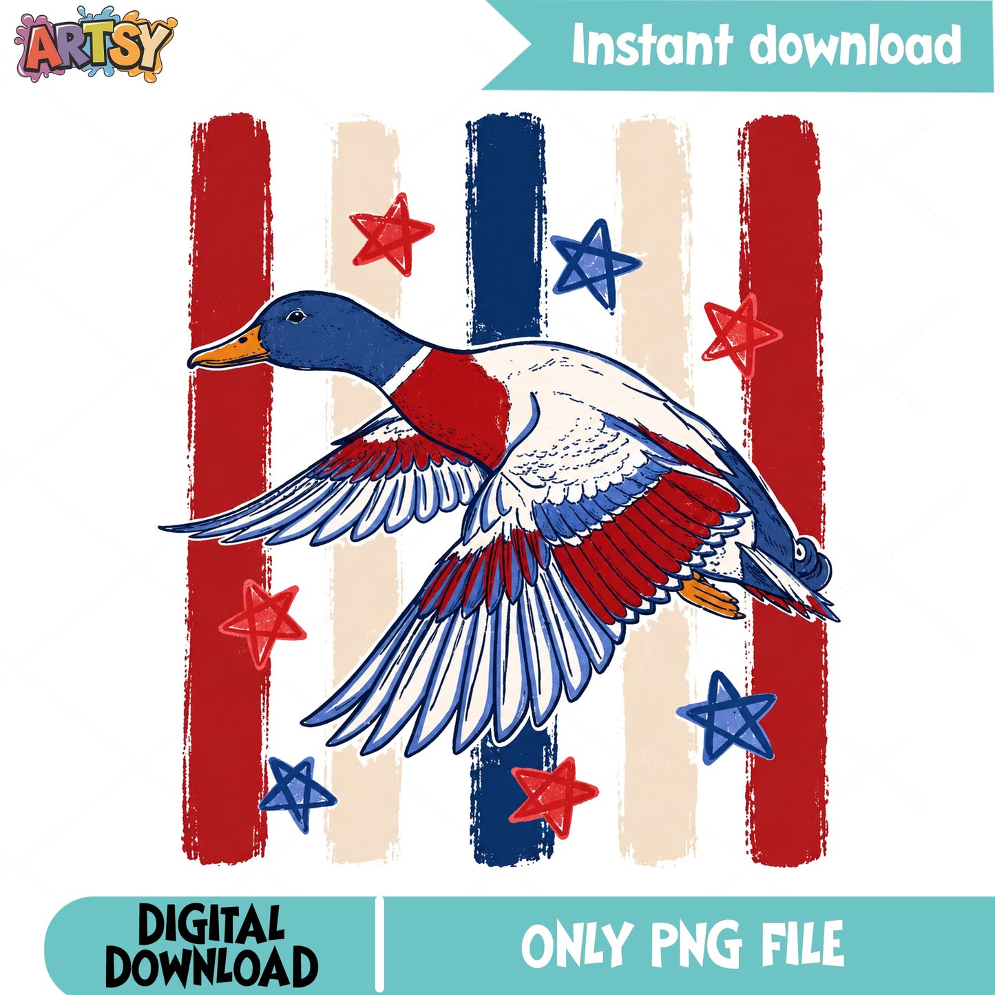 Patriotic Mallard Duck Flying PNG, 4th Of July PNG, USA Duck PNG