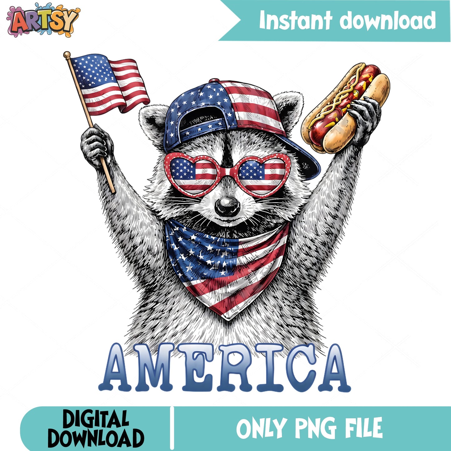 Patriotic Raccoon America PNG, 4th Of July PNG, Funny Raccoon PNG