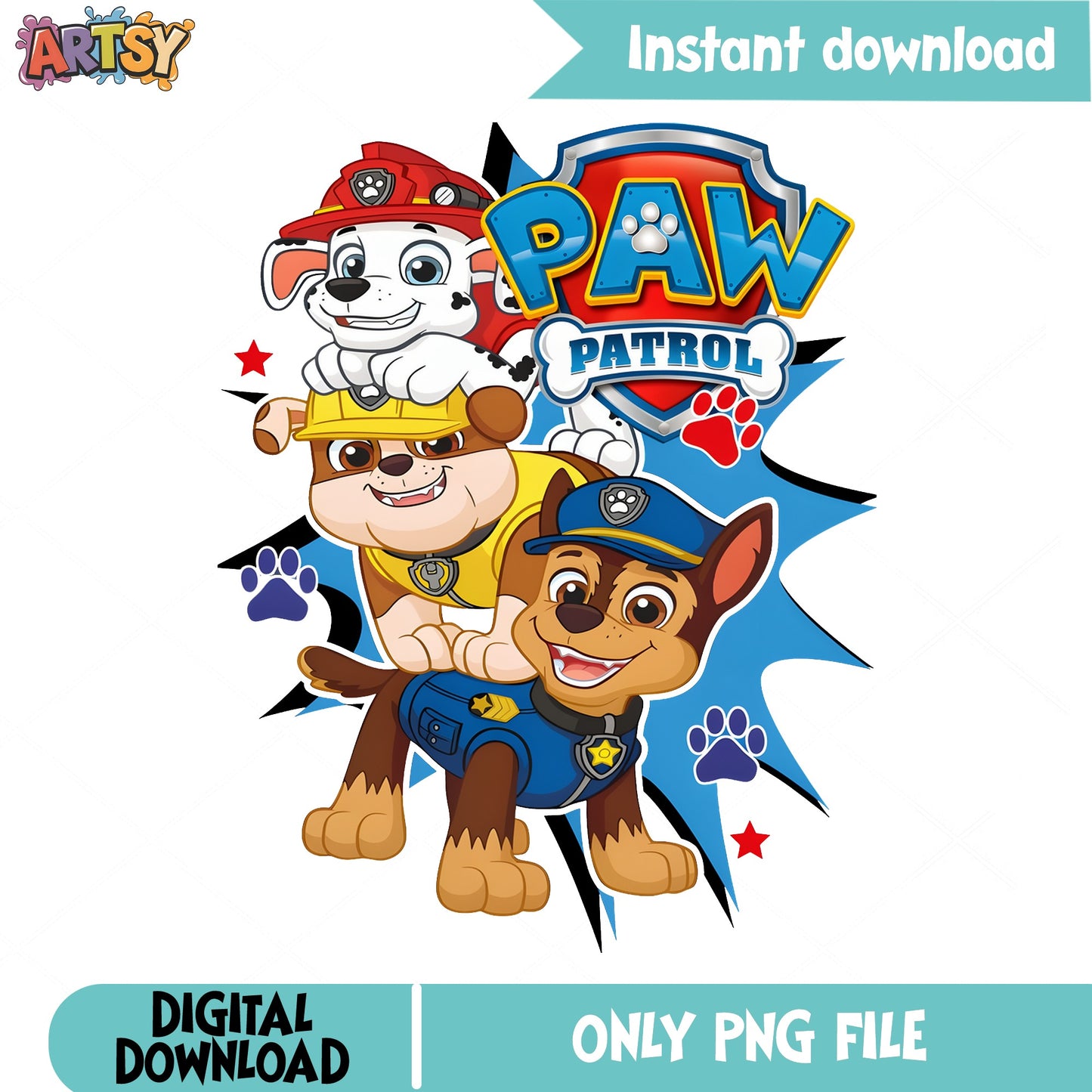 Paw Patrol Chase Marshall Rubble PNG, Kids Clipart PNG, Birthday PNG