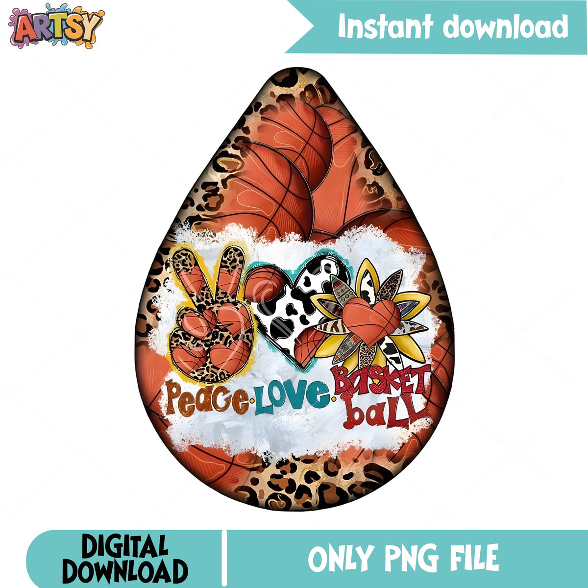 Peace Love Basketball PNG, Leopard Basketball Shirt, Sports PNG