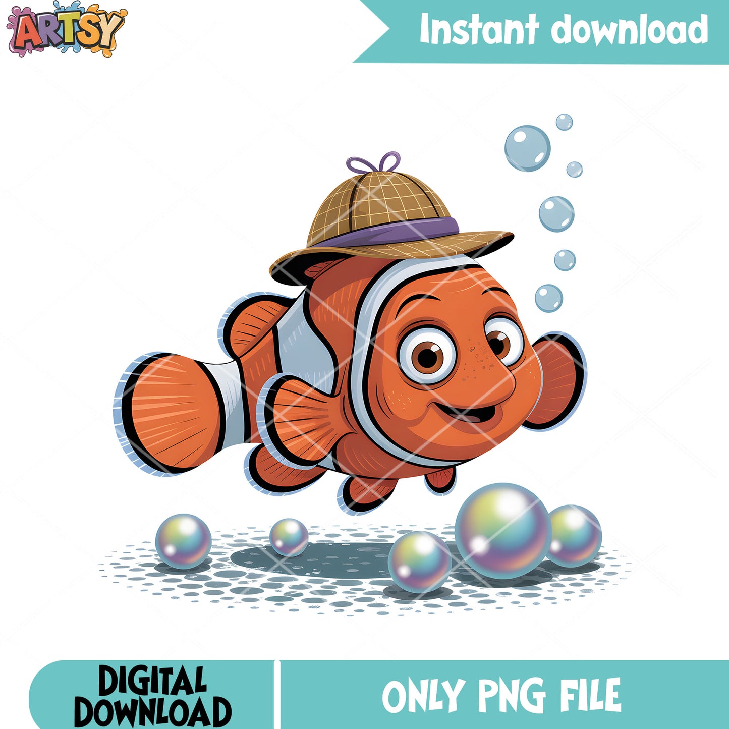 Pearl marlin bubble poster png, clownfish marlin png, nemo png