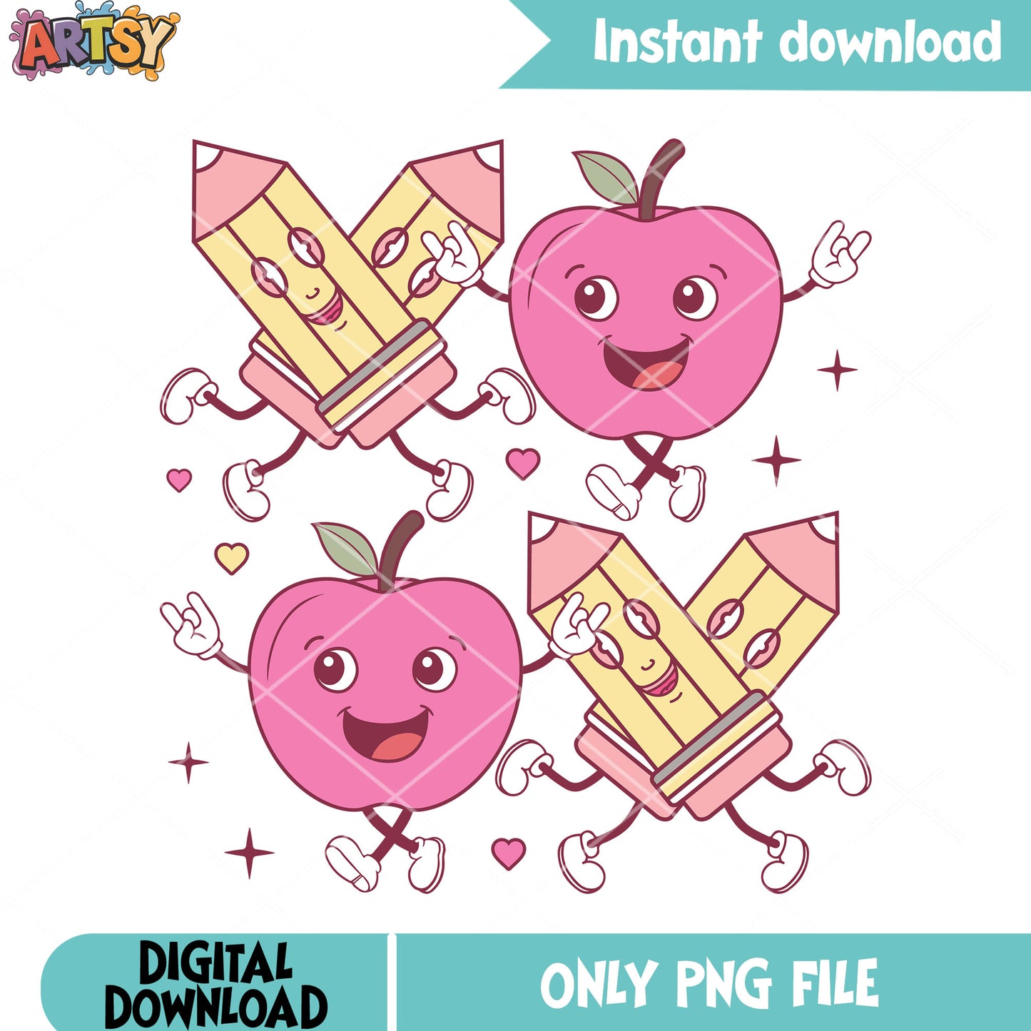Pencil apple poster valentine thing png, valentine love png, love gifts png