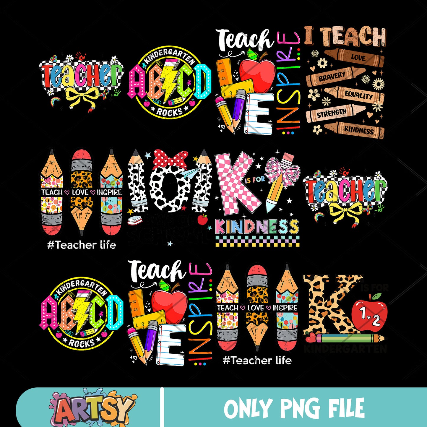 Pencil teacher day png bundle, teacher love png, apple school png