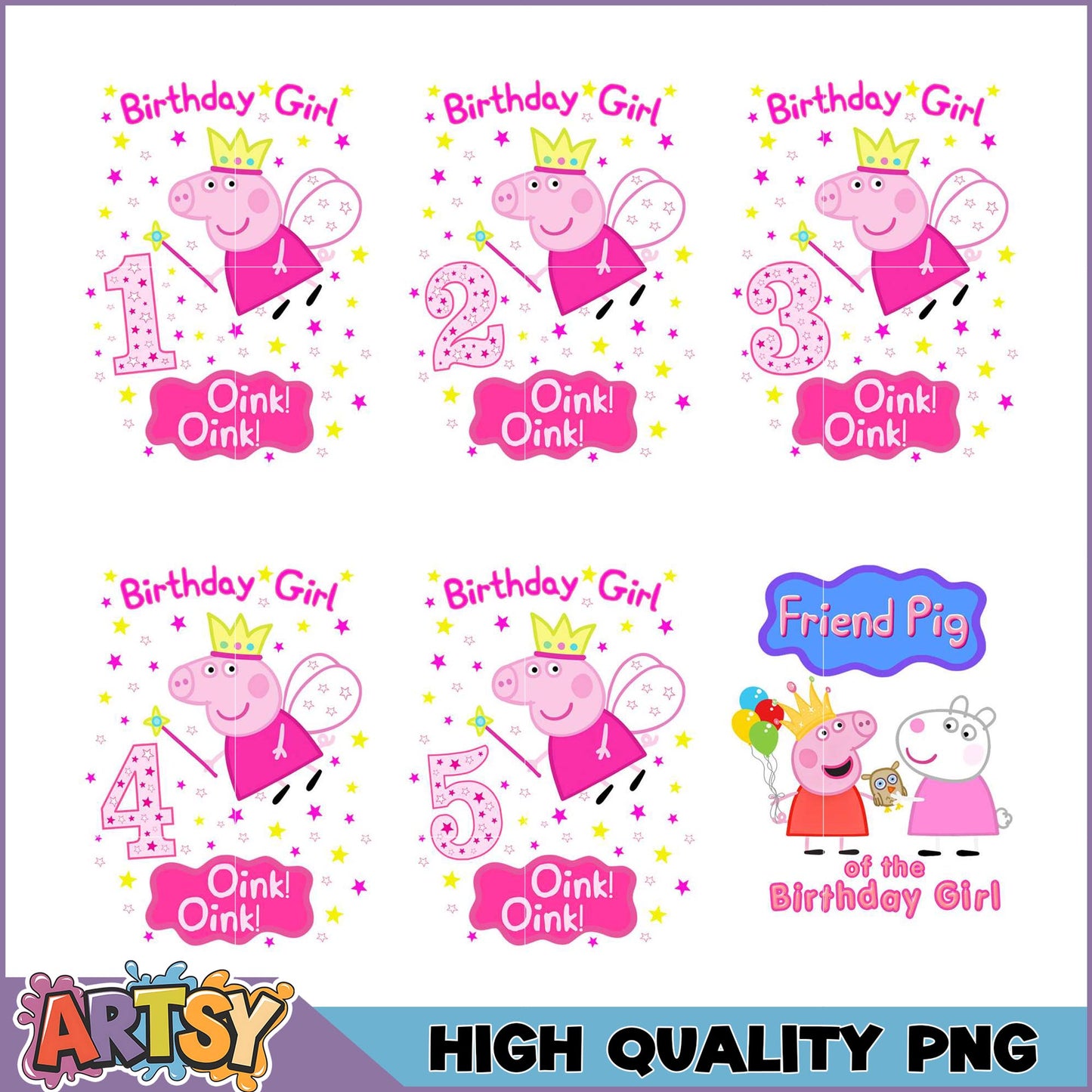 Peppa Pig Birthday Girl PNG Bundle Ages 1-5