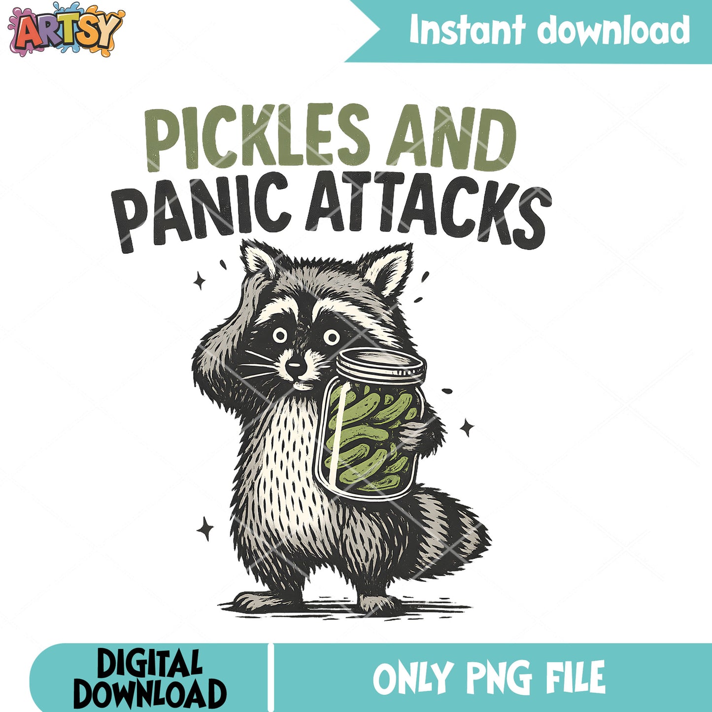 Pickles panic attacks raccoon png, raccoon png, mental health quote png