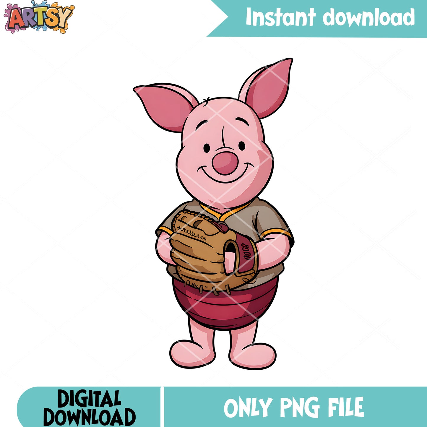 Piglet happy baseball png, winnie the pooh piglet png, cartoon pooh png