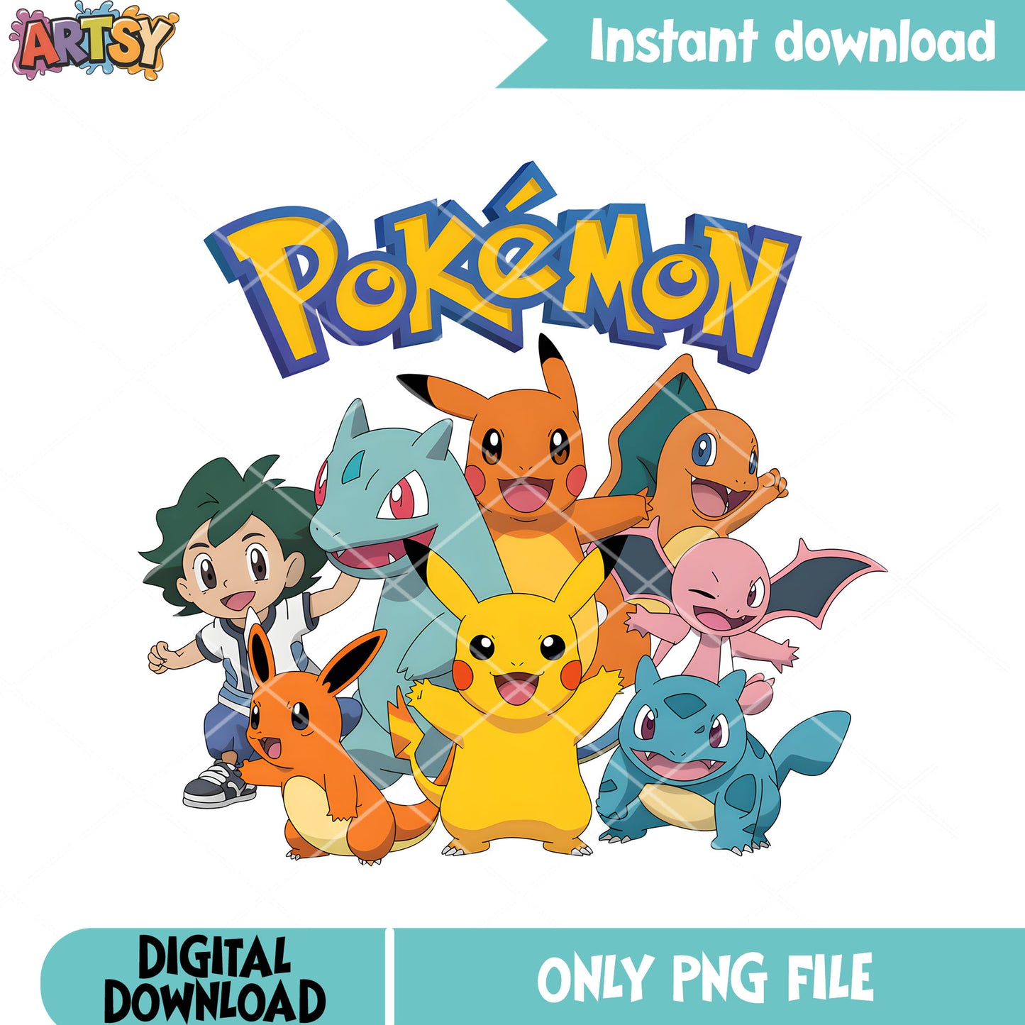 Pikachu ash charmeleon and firends png, pokemon poster png, pikachu png