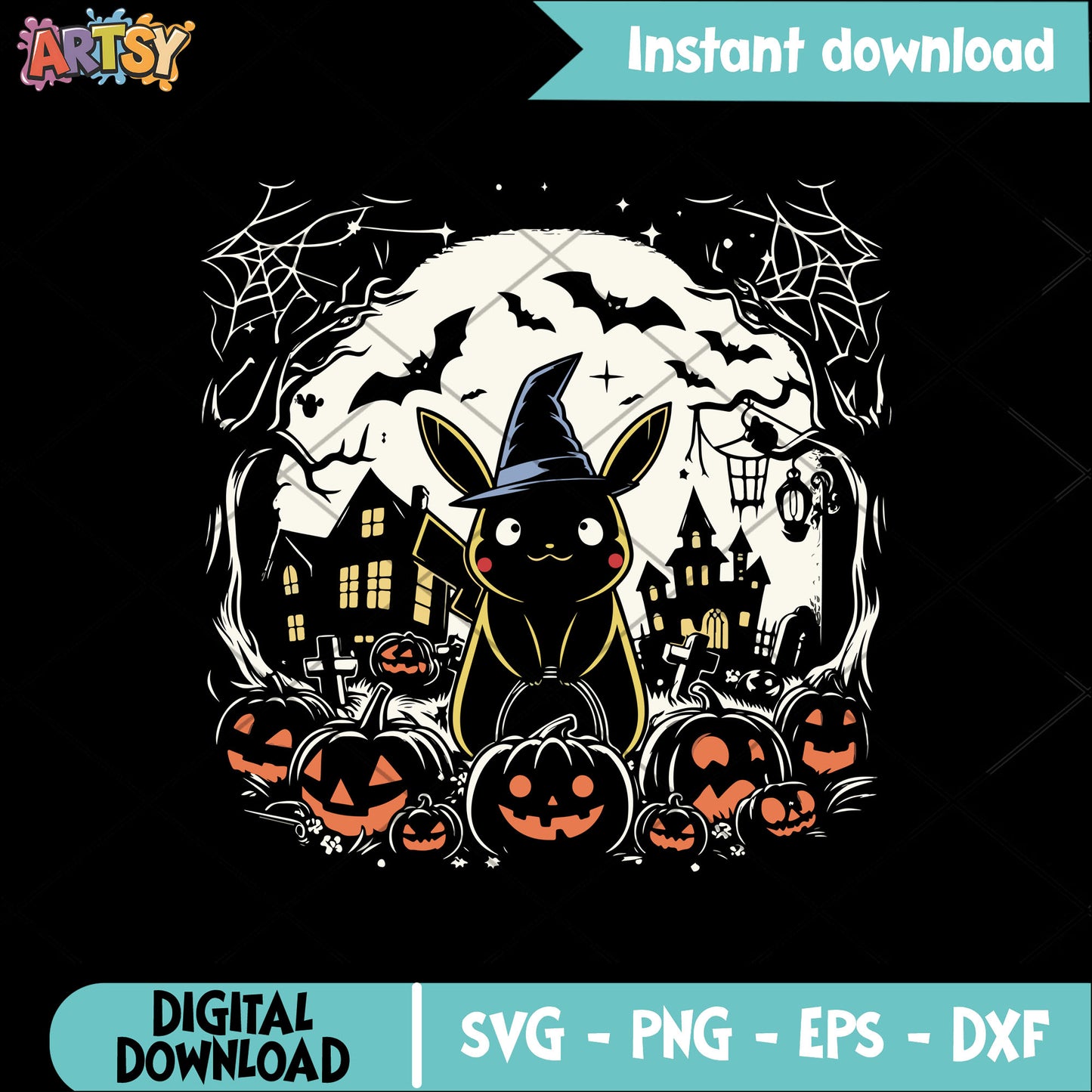 Pikachu halloween night svg, pikachu halloween svg, pikachu pumpkin svg