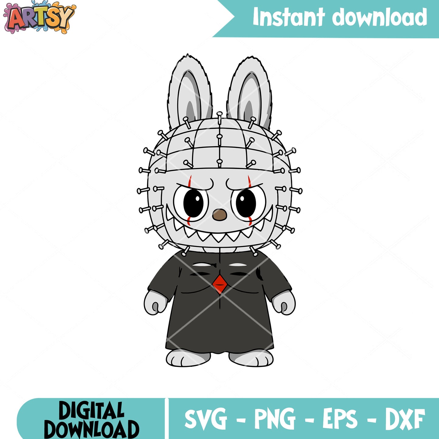 Pinhead labubu svg, horror labubu svg, halloween labubu svg