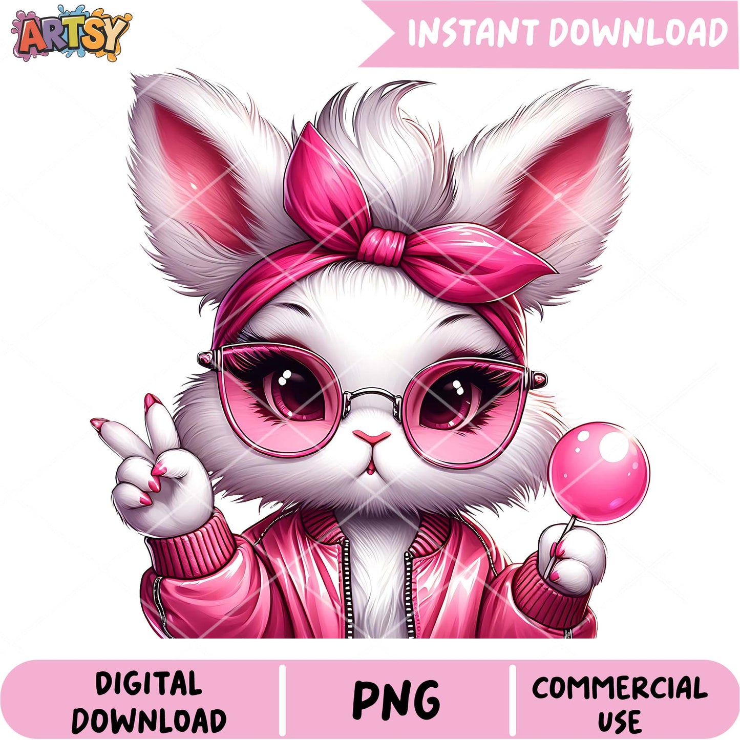 Pink Bunny PNG Instant Digital Download