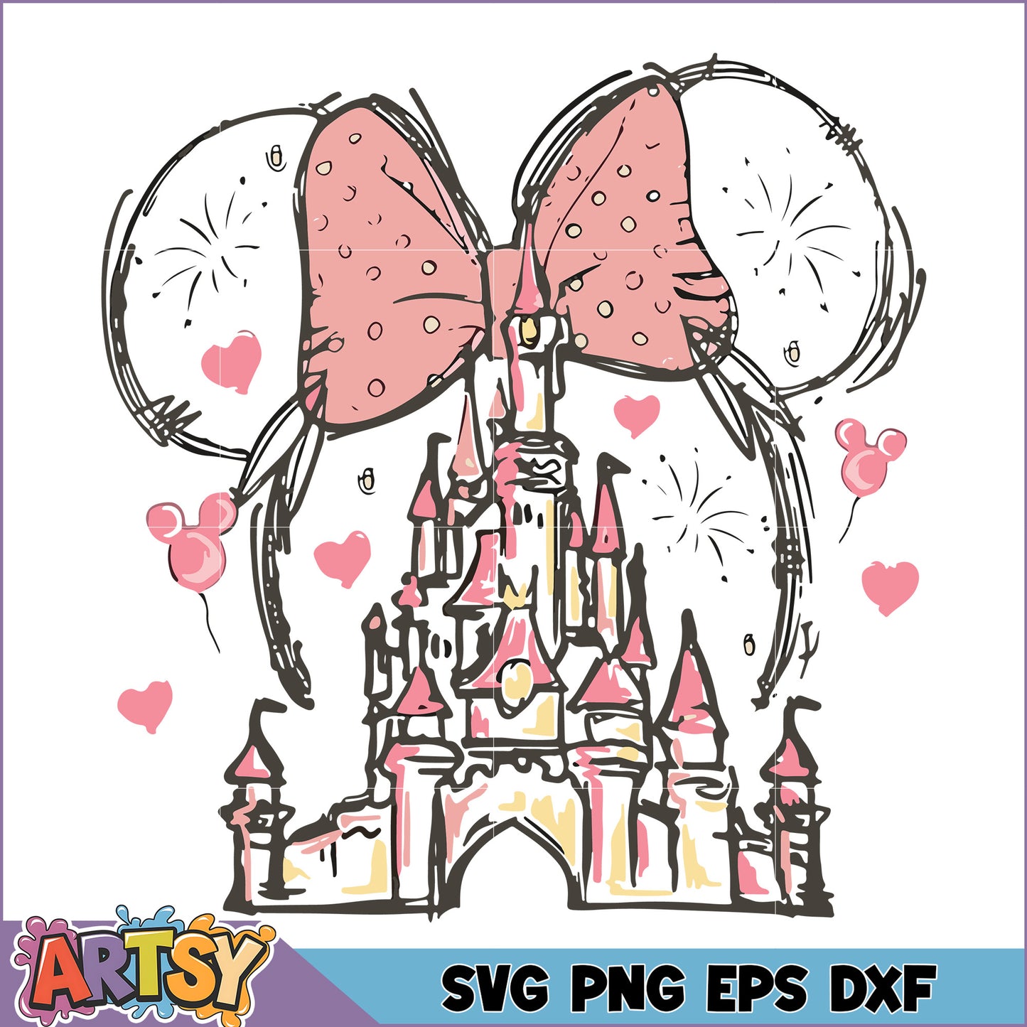 Pink Minnie Bow Castle SVG Cut File