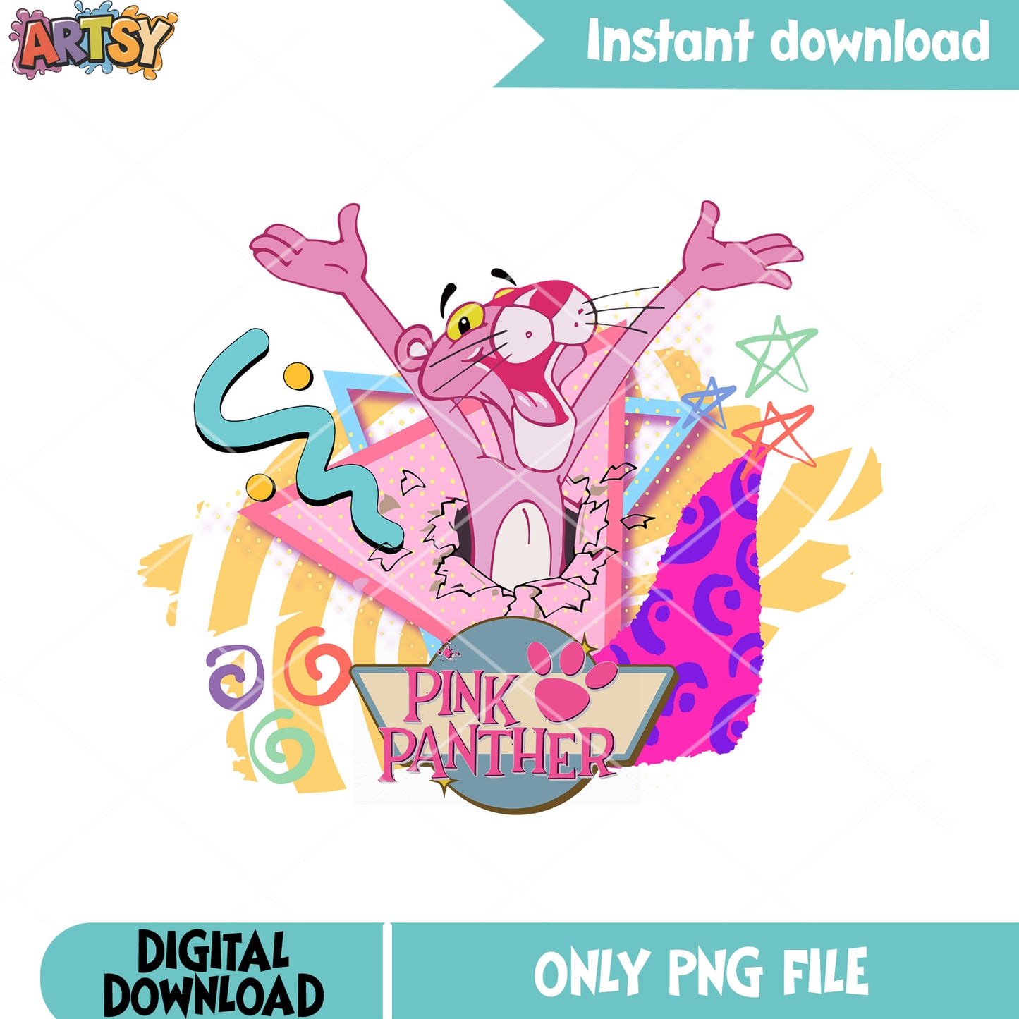 Pink Panther retro style png, pink panther classic cartoon png