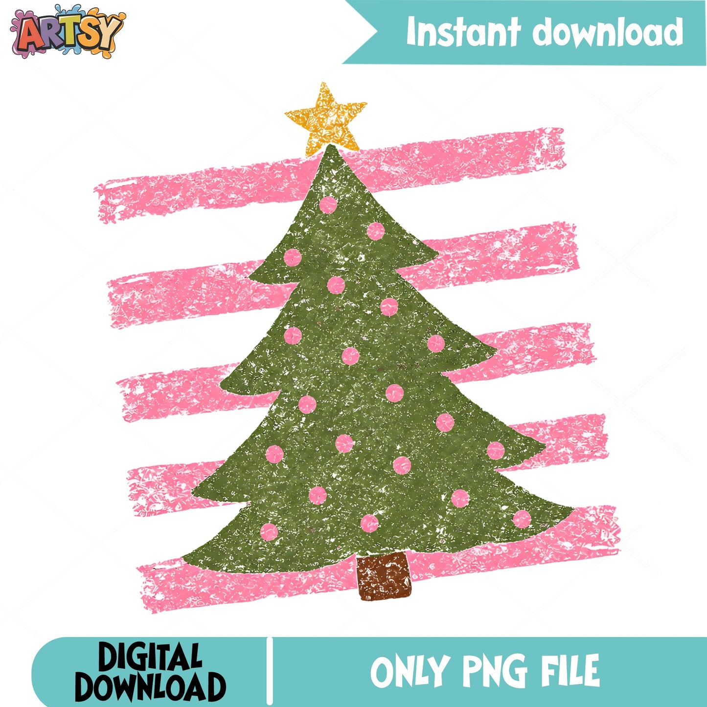 Pink Christmas Tree PNG, Retro Xmas Tree Sublimation, Holiday PNG