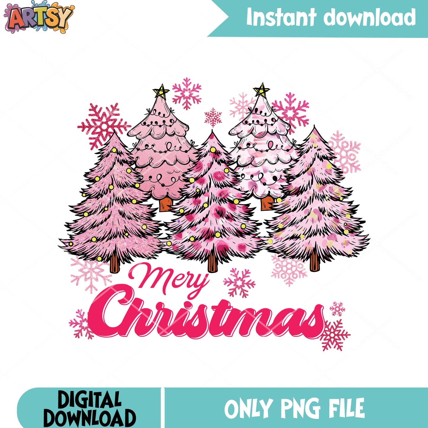 Pink christmas tree holiday png, christmas movies png, merry xmas png