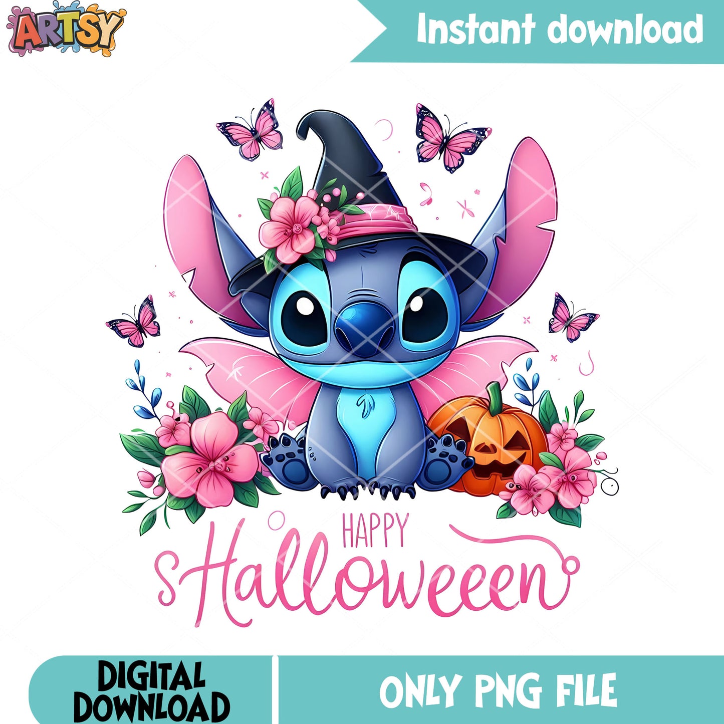 Pink flower witches hat png, jack o lantern png, halloween scary png