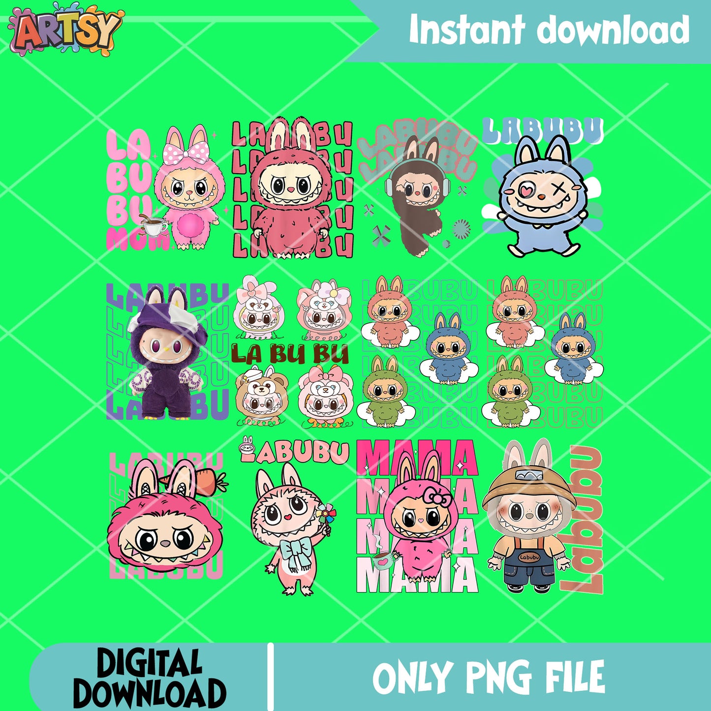 Pink labubu bundle png, labubu vibes png, cute labubu png