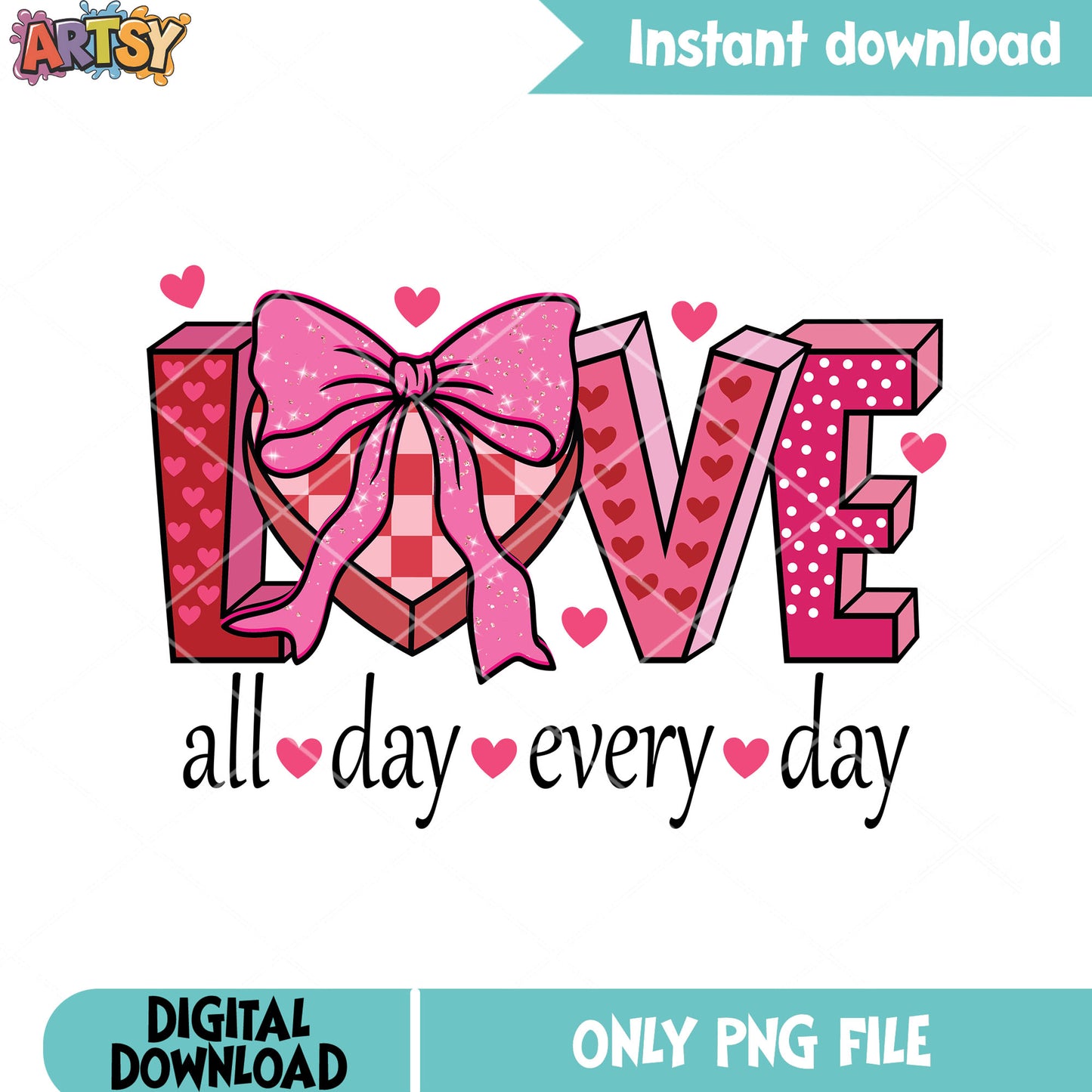 Pink love valentine all dayc png, valentine bow png, valentine gifts png