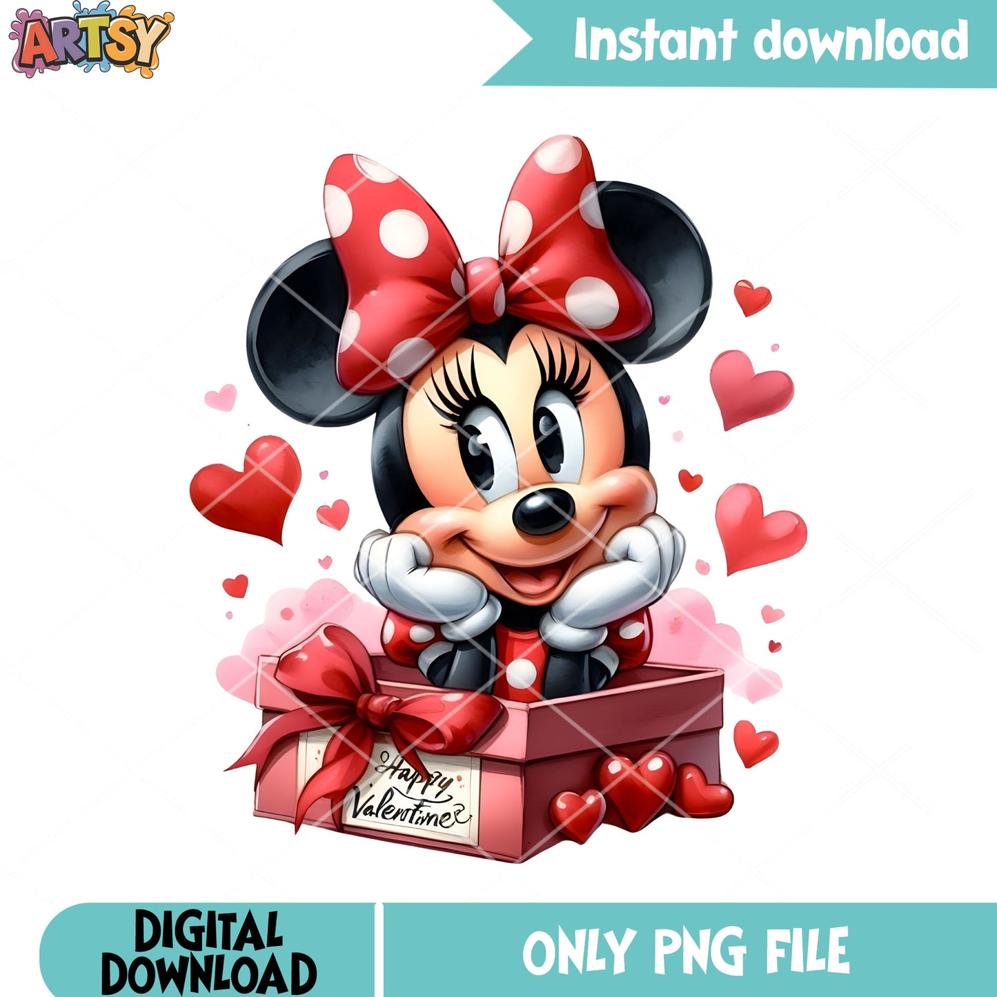 Pink minnie love valentine png, valentine gift png, minnie mouse png