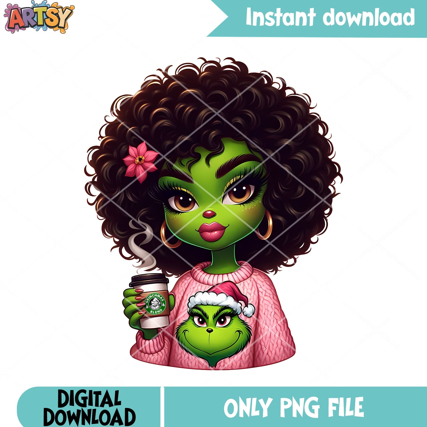 Pink sweater christmas grinch girl png, xmas png, the grinch png