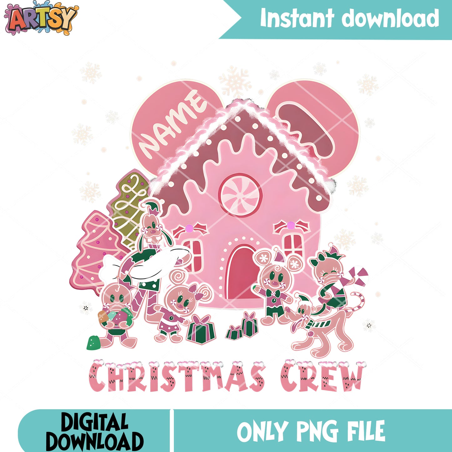 Pinky lovely christmas house png, christmas png, mickey mouse png