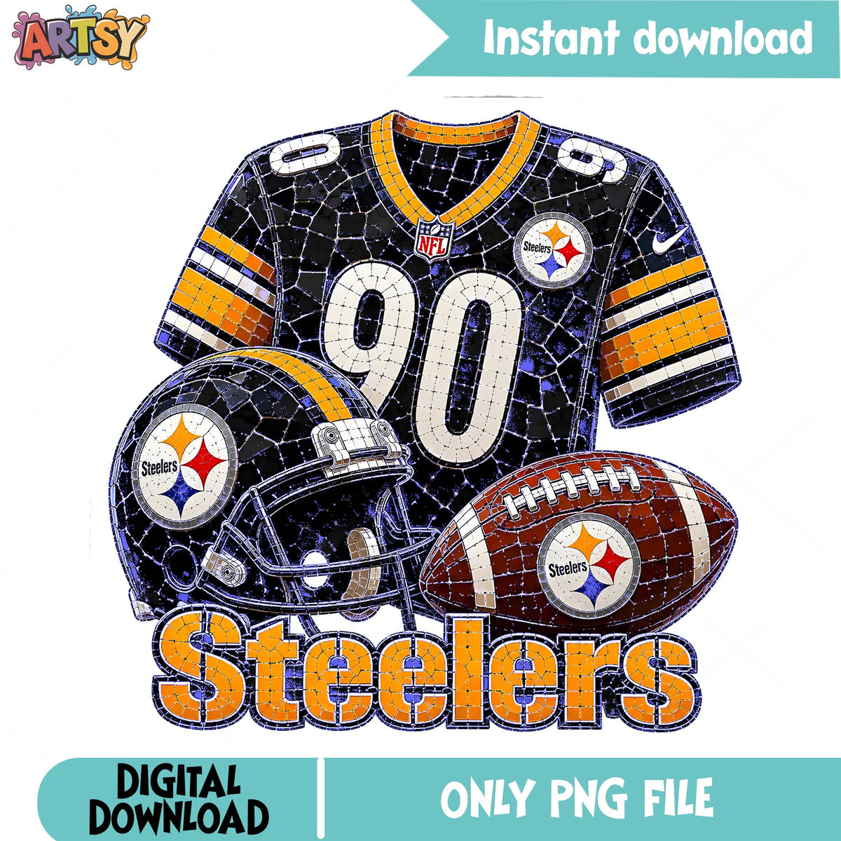 Pittsburgh Steelers Mosaic PNG, NFL Football Team PNG, Steelers Jersey PNG