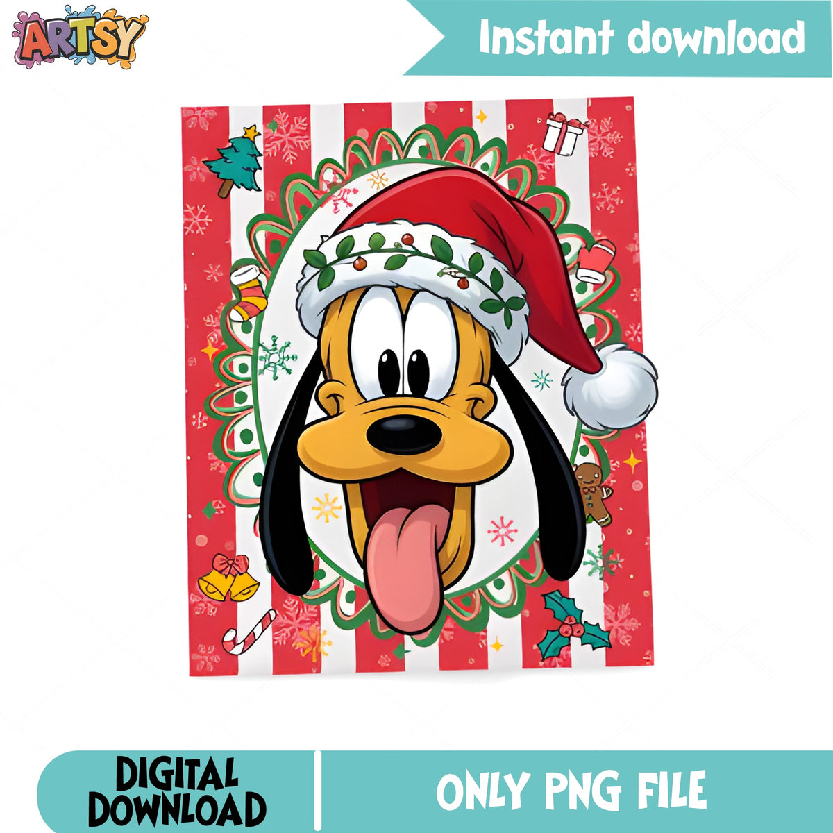 Pluto Christmas PNG, Disney Christmas PNG, Santa Hat PNG