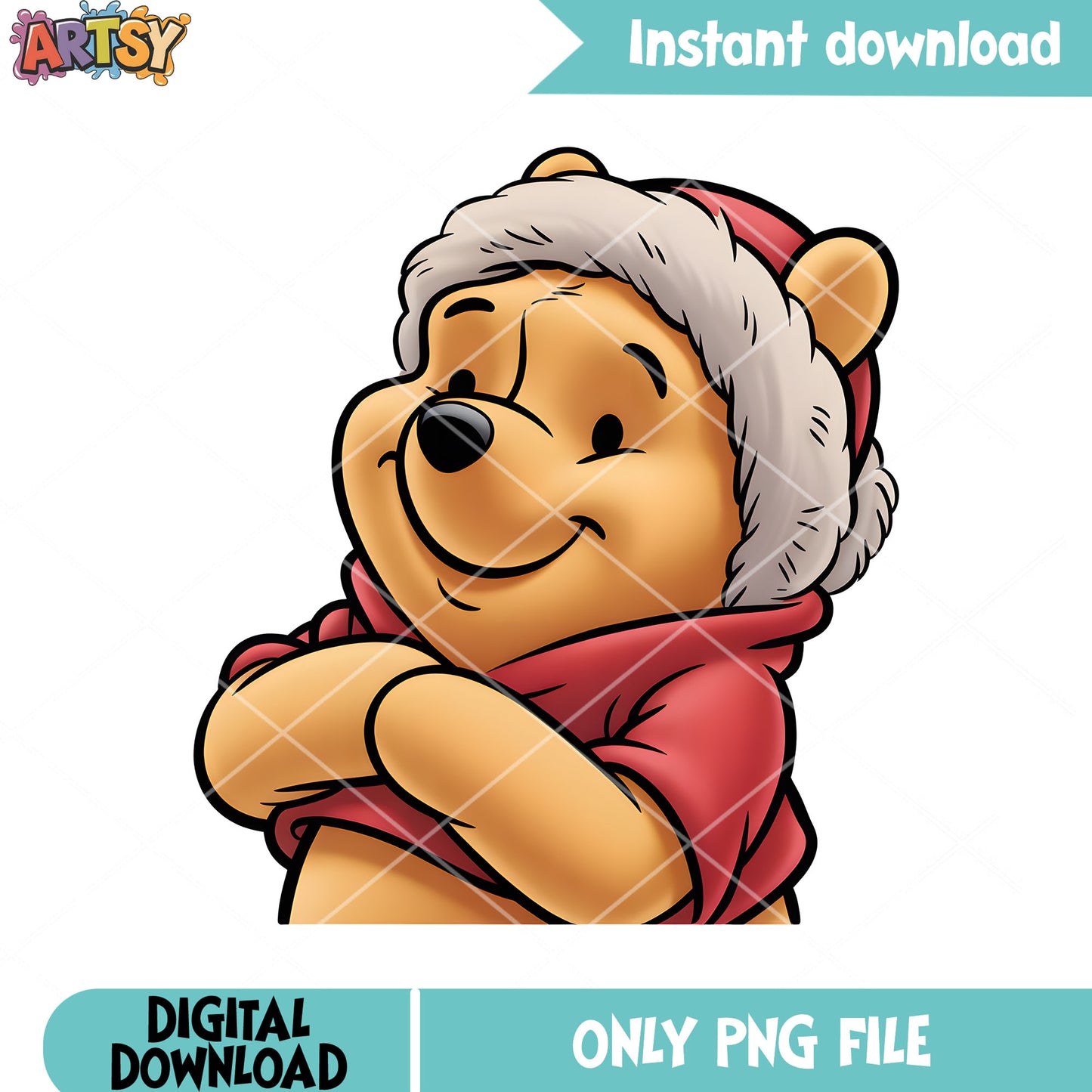 Pooh christmas vibes png, vintage winnie pooh png, santa costume png