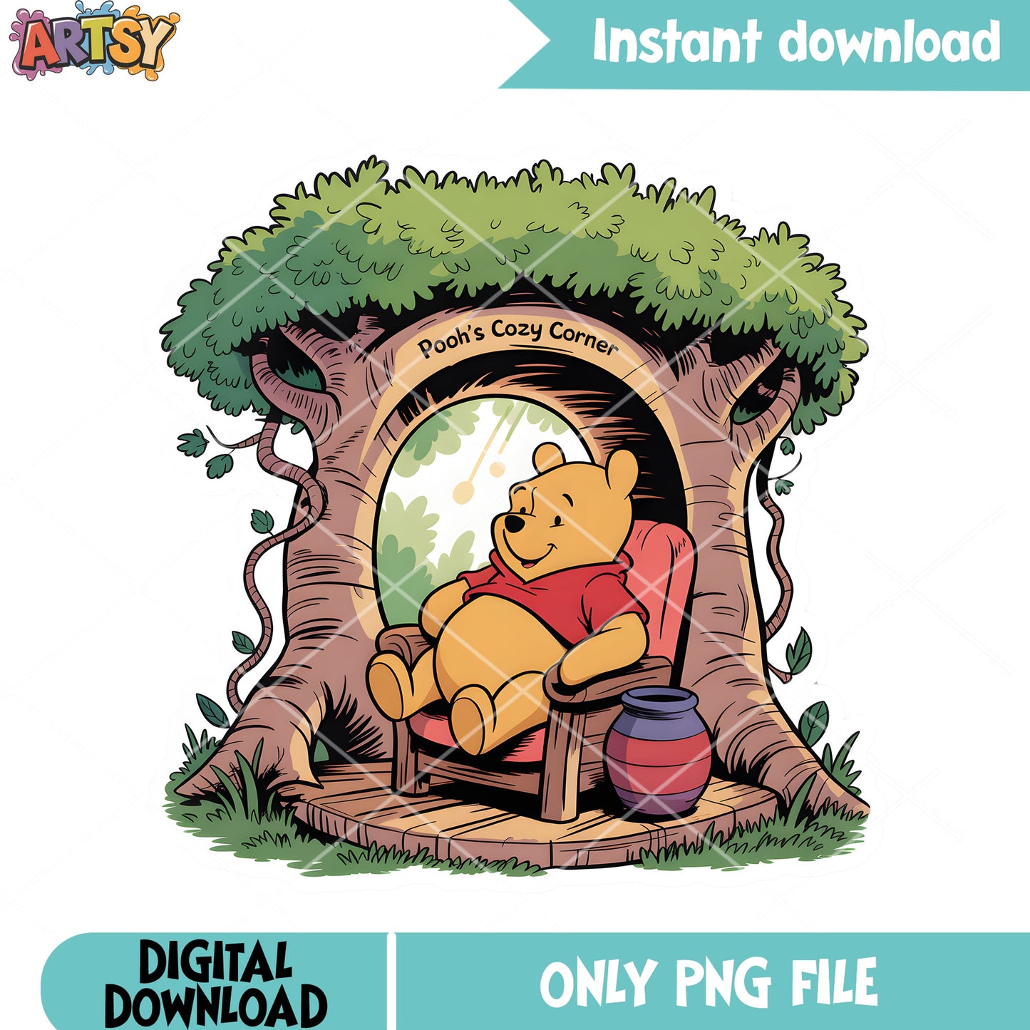 Pooh cozy corner png, vintage pooh bear png, pooh poster png