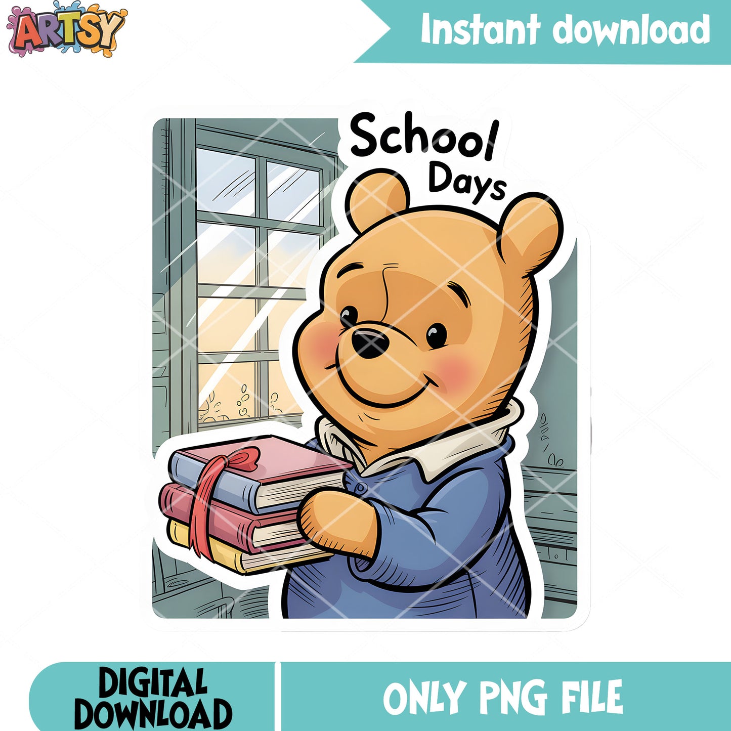 Pooh love school poster png, 100 days of school png, pooh bear png