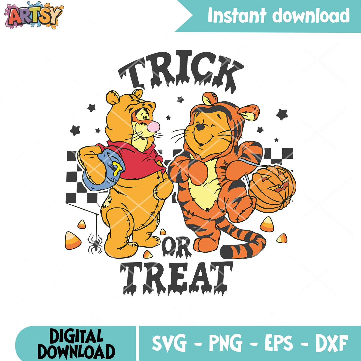 Pooh tiger trick treat svg, pooh halloween svg, halloween vibes svg