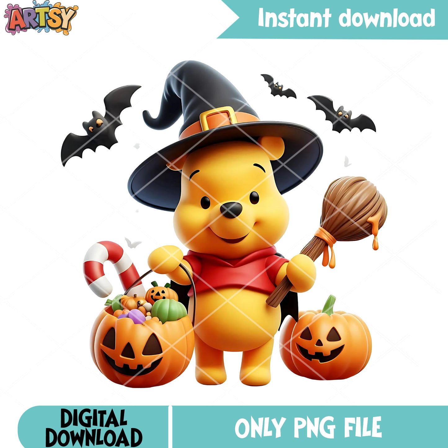Pooh winnie png, pumpkin basket png, jack o lantern png