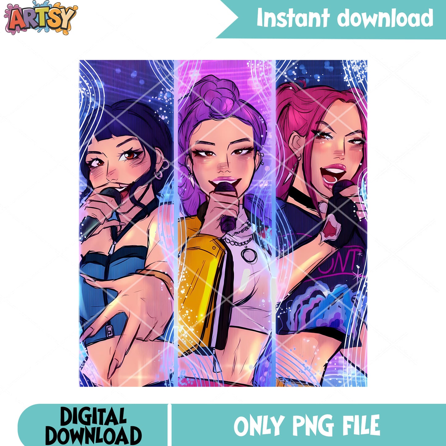 Poster huntrix performance png, anime poster art png, singers png