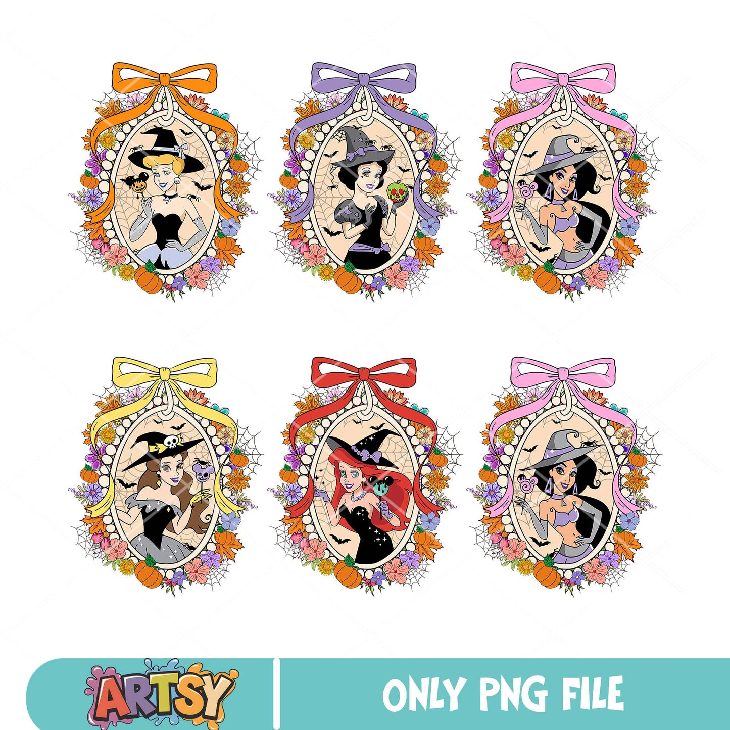 Princess mirror bow png bundle, princess halloween png, disney mirror png