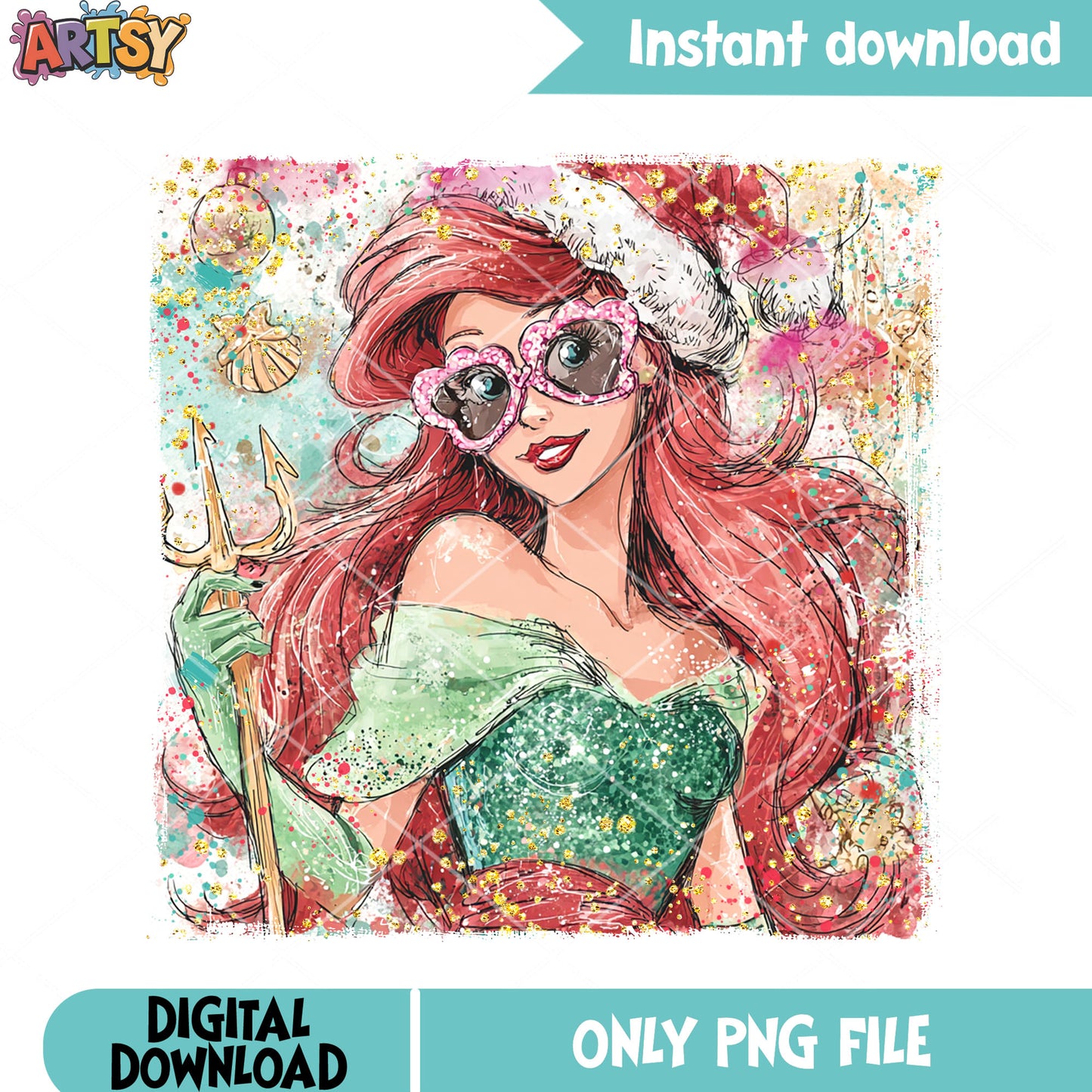 Princess of mermaid ariel png, the little mermaid png, merry christmas png