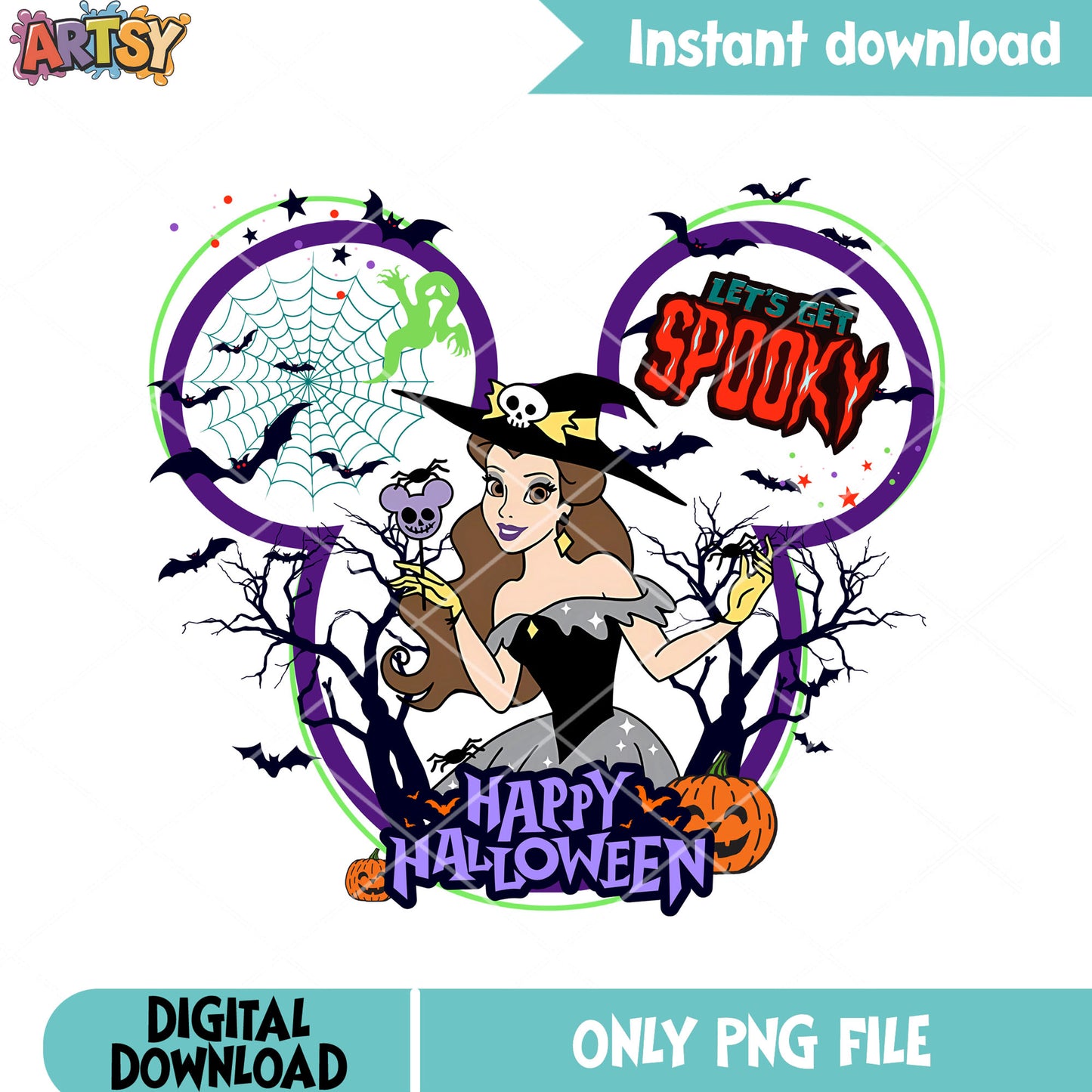 Princess the witches png, spider web png, happy halloween png