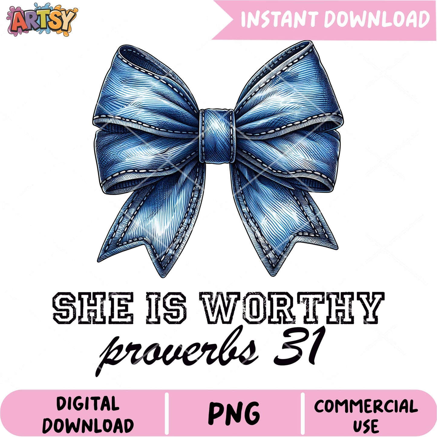Proverbs 31 PNG Blue Bow Digital Download